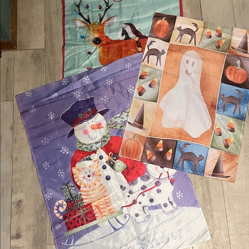 3- Festive Holiday Flags - Halloween, Christmas & Wintet